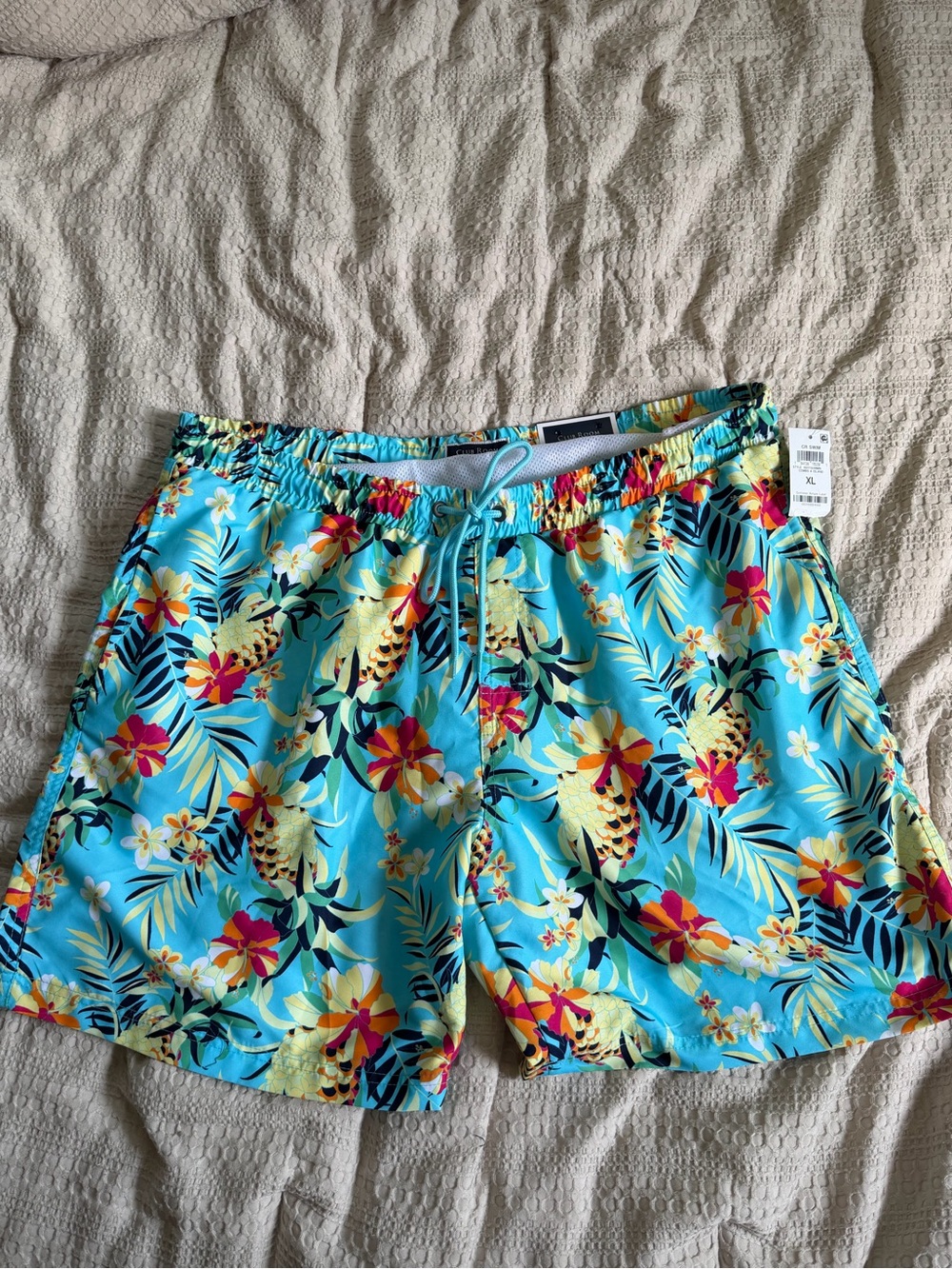 Club Room Turquoise Tropical Print Swim Trunks